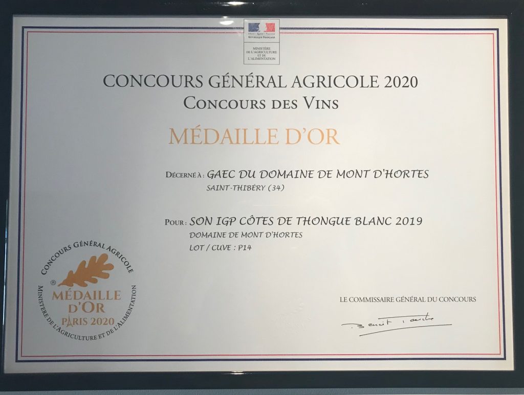 Concours Général Agricole 2020 : Médaille d'or